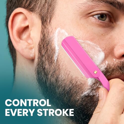 Utopia Care Professional Straight Razor for Men with 100 Blades - Pink, Safety Barber Razor