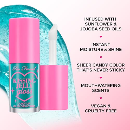 Too Faced Kissing Jelly Lip Oil Gloss - Sweet Cotton Candy | Hydrating & High-Shine