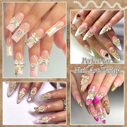 RODAKY 58PCS Gold Crystal Bow Nail Charms for Nail Art & Decor