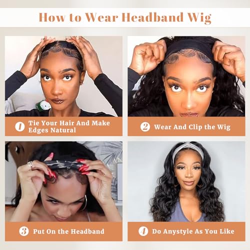 Marshey 22 Inch Wavy Headband Wig in Highlight Orange Brown - Glueless Body Wave Wig for Black Women