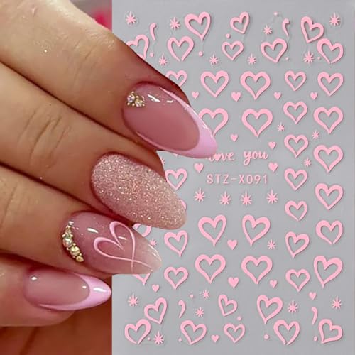 TANYOOTO Valentine's Day Heart Nail Stickers - 6 Sheets, Pink Red Burgundy, Valentine's Style-05