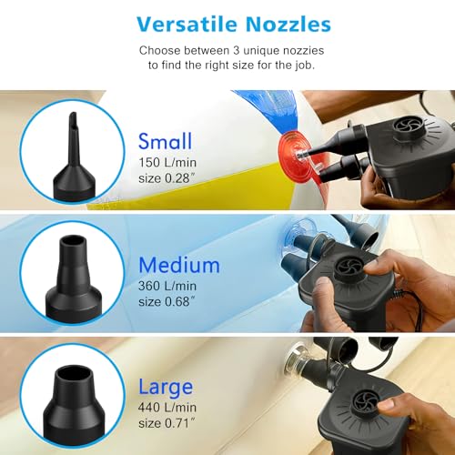 Motorenbau Electric Air Pump for Inflatables - 110V AC/12V DC, 3 Nozzles