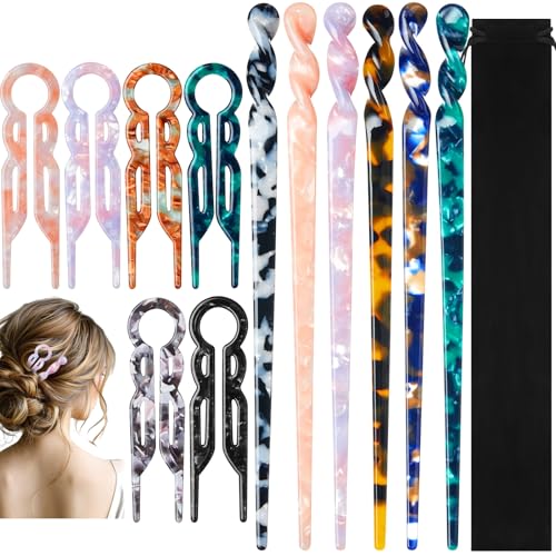 Bright Vintage Acetate U-Shaped Hair Pins Set of 12 for Elegant Updos