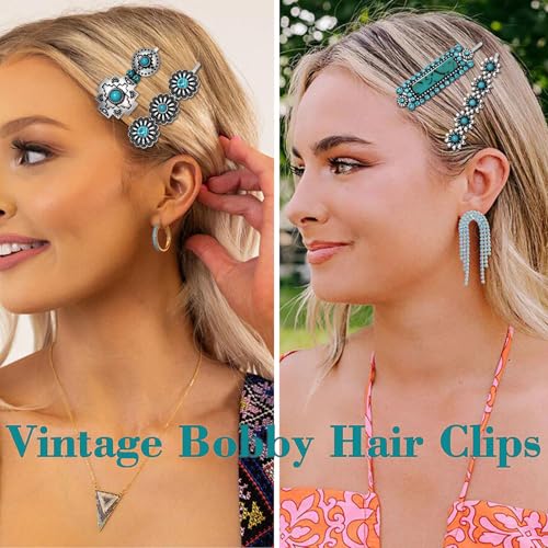 Western Turquoise Hair Clips - 12Pcs-C Cowgirl Bobby Pins Set