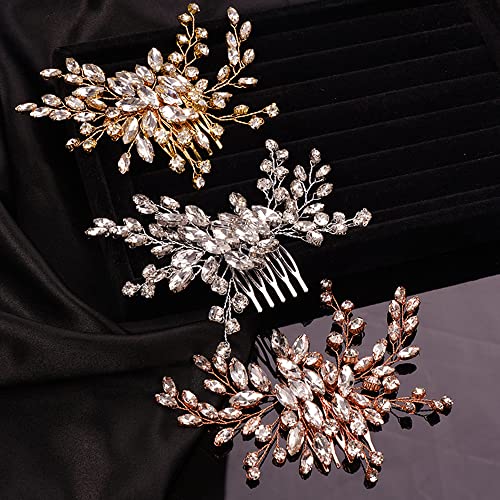 Rose Gold Rhinestone Bridal Hair Comb for Wedding and Formal Events