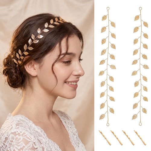Willbond Gold Leaf Headband Set – 2 Pcs Wedding Hair Vine Headpieces