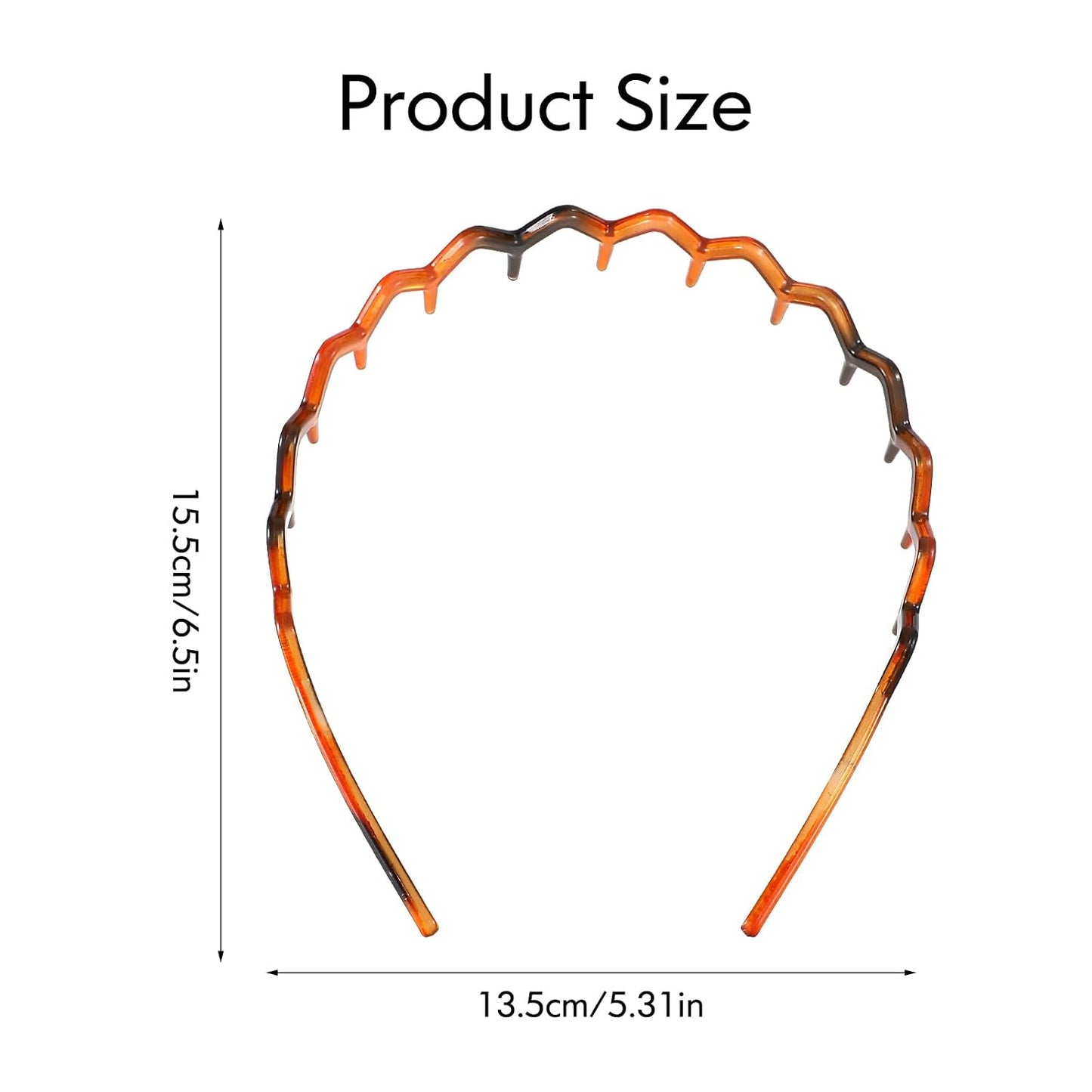 Zig Zag Hairbands - 4-Piece Set of Wavy Plastic Headbands for Women | Black & Amber Colors