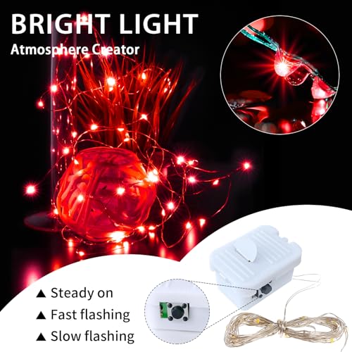 12 Pack Red Fairy Lights - 7ft Battery Operated String Lights