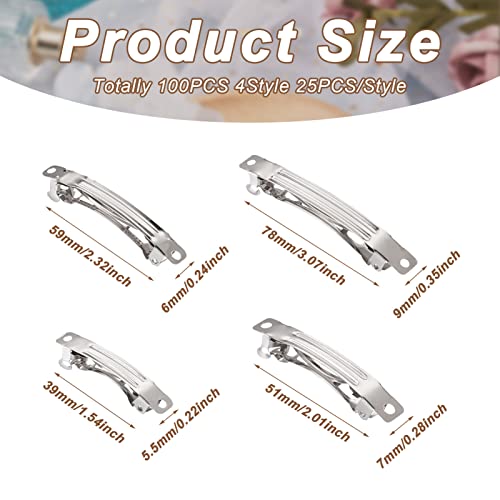 FASHEWELRY 100Pcs French Barrette Hair Clips - 4 Sizes, Platinum, DIY Hair Accessories