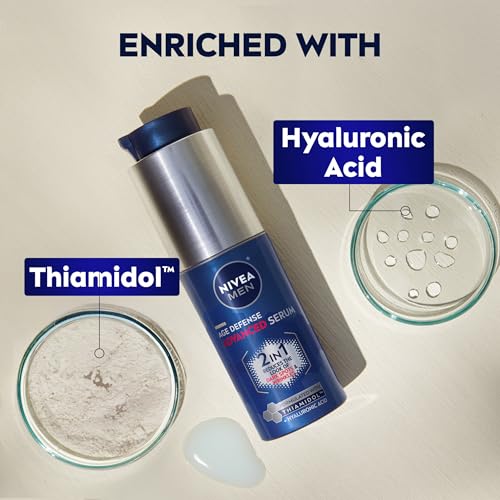 NIVEA MEN Age Defense Advanced Face Serum 1 Fl Oz - Dark Spot & Wrinkle Reduction with Thiamidol & Hyaluronic Acid