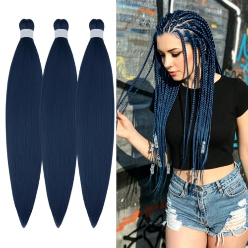 Leticia Navy Blue Pre-Stretched Braiding Hair - 26 Inch, Pack of 3