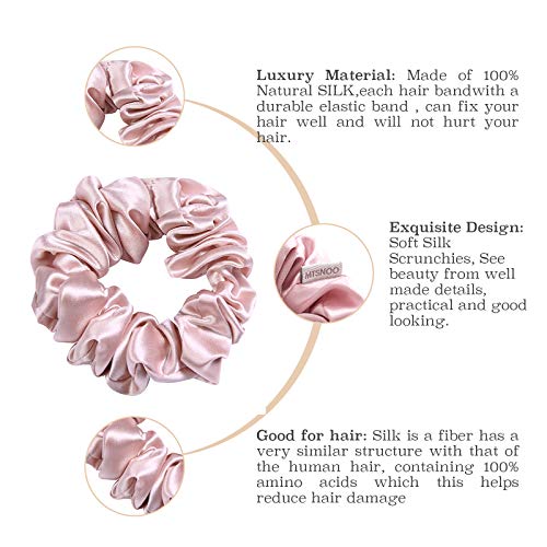 MTSNOO 22 Momme Mulberry Silk Scrunchies for Hair - 4 Pack, Rosy Pink