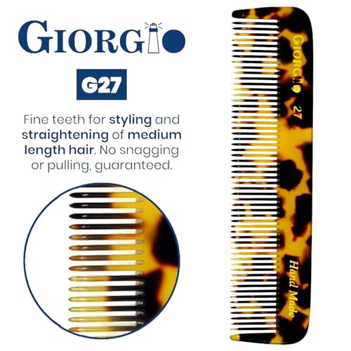 GIORGIO G27 Handmade Fine Tooth Pocket Comb, 2-Pack Tokyo Finish