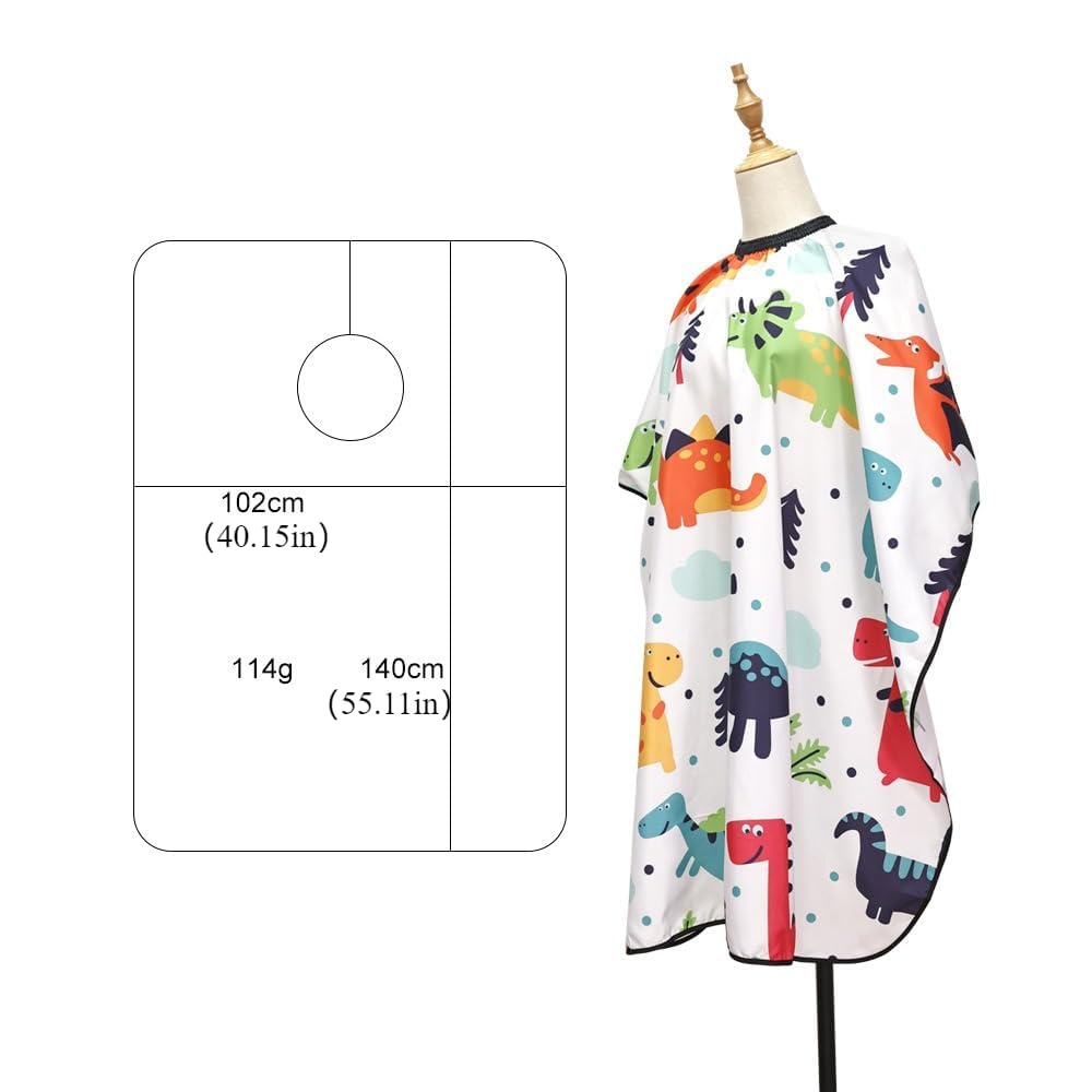 Dinosaur Print Hair Cutting Gown with Neck Elastic, Waterproof Salon Cape for Haircut Styling Home Use