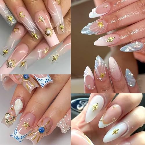 Gold Star Ocean Nail Charms - 2 Boxes of 12 Shapes for DIY Art