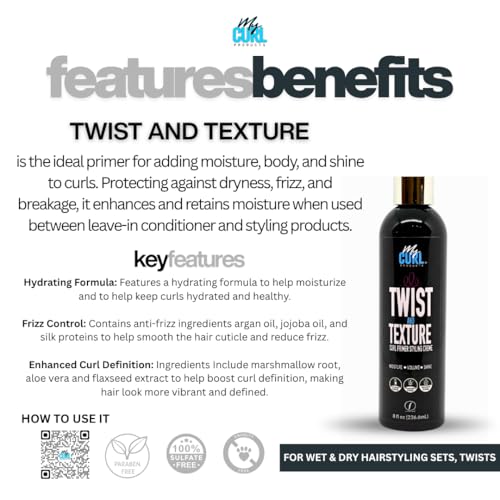Curl Primer Styling Cream for Moisture & Definition - Suitable for Wash-n-Go & Twist Styles