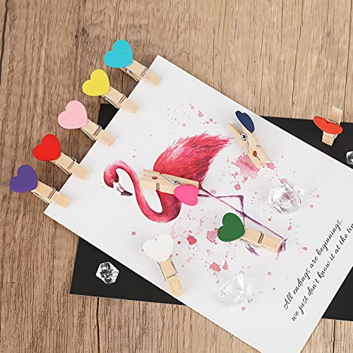 jijAcraft 100 Pcs Colorful Heart Wooden Photo Clips with Twine