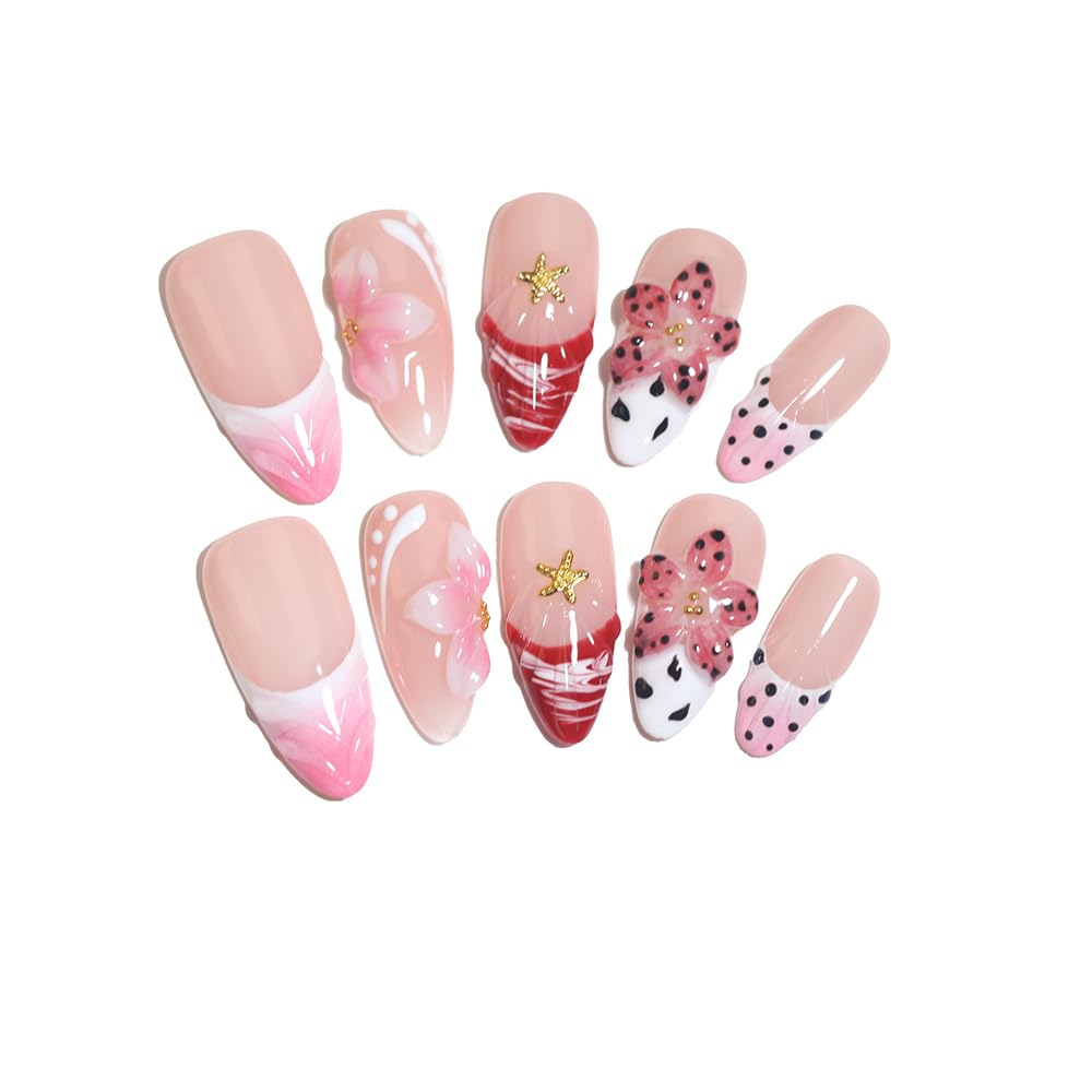 Handmade Press On Nails - Nude Pink Glitter French Tips | 10 Pcs Reusable & Easy to Apply