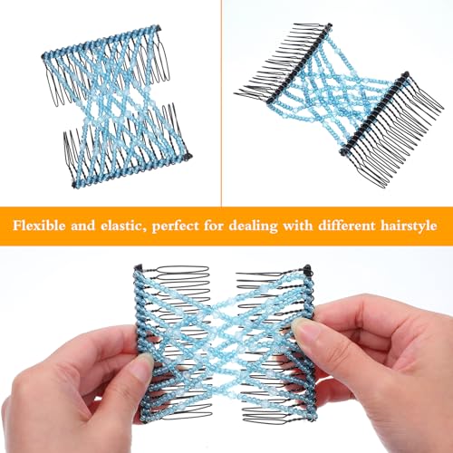 6Pcs Beaded Hair Clips Set for Women - Adjustable Stretchy Ponytail Holders & Vintage Bun Maker