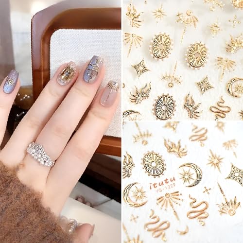 5D Gold Moon & Star Nail Stickers for DIY Nail Art