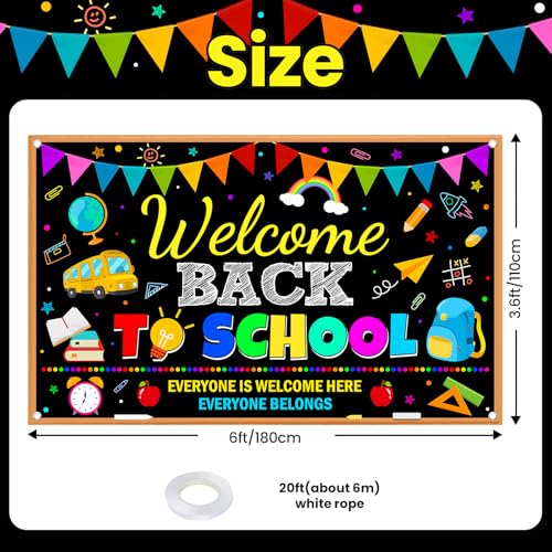 Welcome Back to School Banner - Colorful Classroom Decoration (6 x 3.6 ft)