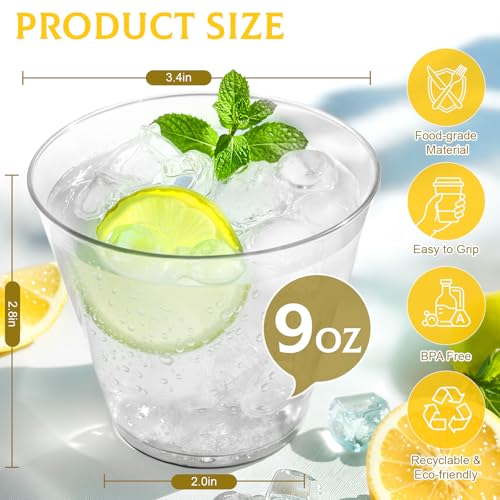 Glowserve 9 oz Clear Disposable Plastic Cocktail Cups - 50 Pack
