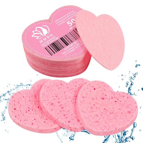 50-Pack Natural Heart-Shaped Facial Cleansing Sponges