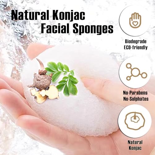 Natural Konjac Facial Sponges 2-Pack - Gentle Exfoliating Cleansing Pads for Face & Body