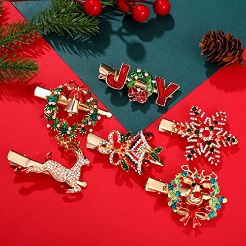 6PCS Xmas Hair Clips Set - Christmas Hair Barrettes with Reindeer, Snowflake & Jingle Bell