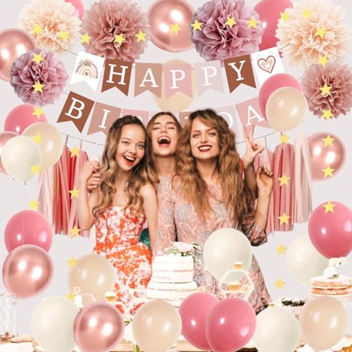 Retro Blush Pink Birthday Decorations Set for Women | Boho Party Essentials