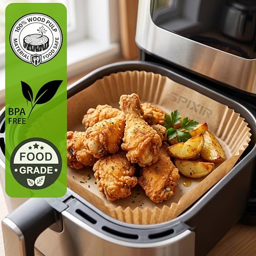 Heavy-Duty Air Fryer Paper Liners - 100 Pcs, 8" Square, Non-Stick