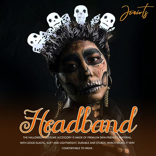 JEAIRTS 2-Skull LED Halloween Pumpkin Headband Glowing Gothic Costume Accessory