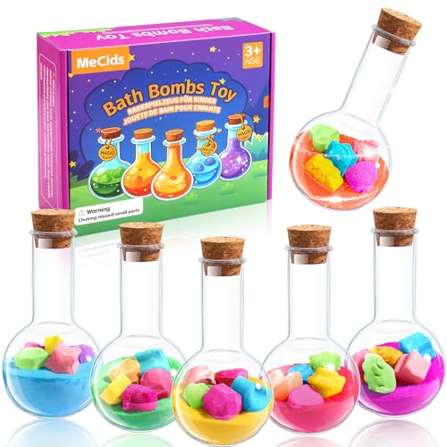 MeCids Magic Potion Bubble Bath Bombs for Kids - Shaped Gems & Stars, Fun Science Gift Set, 6-Pack