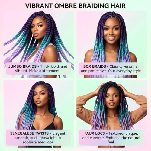 MAQIHAN 24-Inch Jumbo Braiding Hair - Purple Blue Ombre Extensions