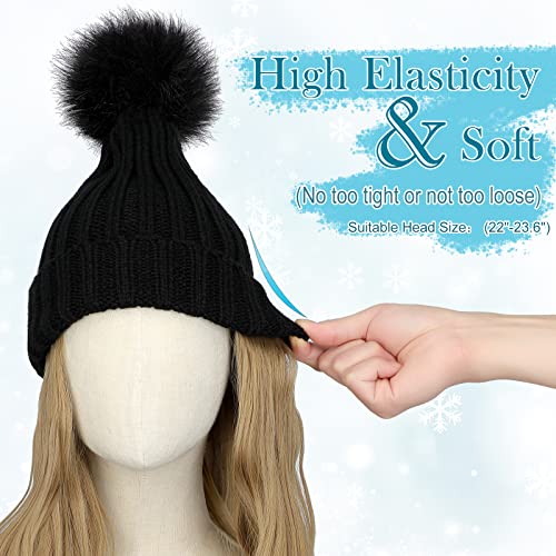 Ash Blonde Wig Beanie Hat with 14" Long Wavy Hair Extensions