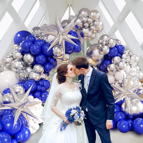 FOTIOMRG Royal Blue & Silver Balloon Arch Kit - 131pcs for Parties