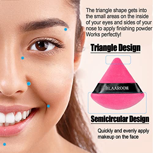 12 Velour Cotton Triangle Makeup Puffs for Loose Powder - Black & Rose Red