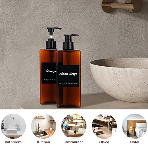 Suream Amber Shampoo & Conditioner Dispenser Set - 3pcs, 16.9oz with Labels