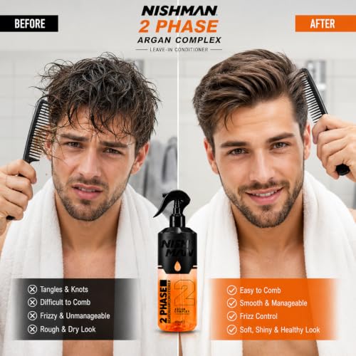 NISHMAN 2-Phase Argan Hair & Beard Conditioner Spray 400ml – Deep Nourishing & Shine