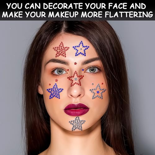 6 Sheets Self-Adhesive Face Gems for 4th of July Makeup