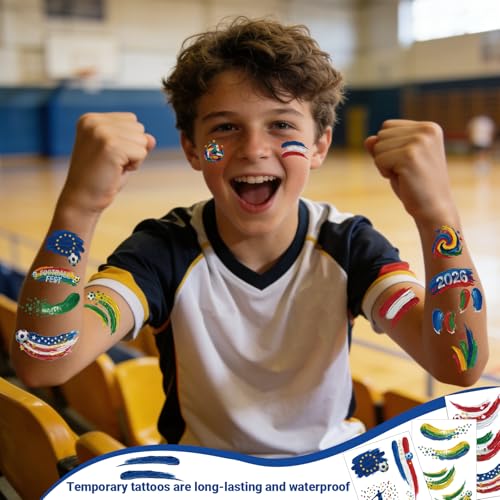 Awinmay Multicolor Soccer Tattoos 45 Pcs World Cup Temporary Body Stickers for Kids & Teens