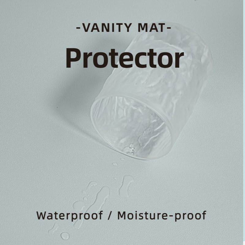 metui Blue Waterproof PU Leather Makeup Mat 15.7x23.6in, Non-Slip Vanity Table Protector