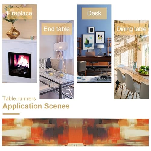 Abstract Orange Beige Brown Oil Painting Table Runner - 13x36 Inch