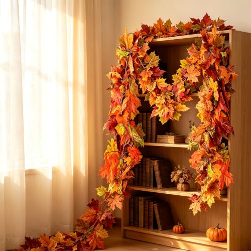 Fall Garland - Maple Leaf Outdoor Decorations (3 Pcs, 5.9 ft)