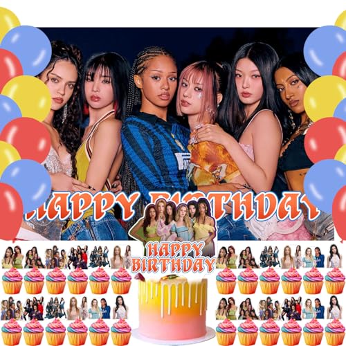 Katseye Kpop Birthday Backdrop Banner & Cake Toppers Set