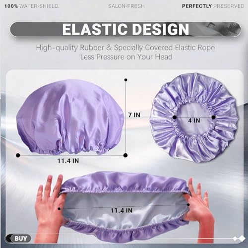 Reusable Waterproof Shower Caps for Women - 2 Pack, Double Layer