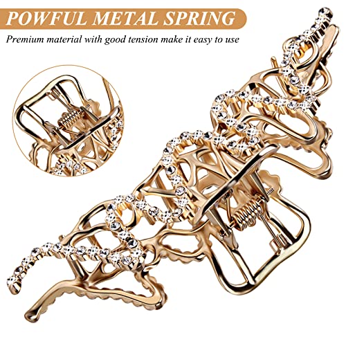 CROWN GUIDE Large Rhinestone Hair Claw Clips for Thick Hair - Gold, Strong Hold, Elegant Design