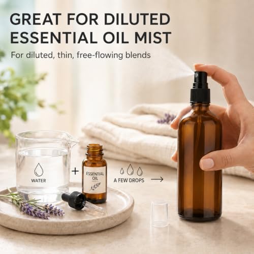 HMAIMAS Amber Glass Spray Bottles Set of 4oz for Essential Oils with Fine Mist, UV Protection