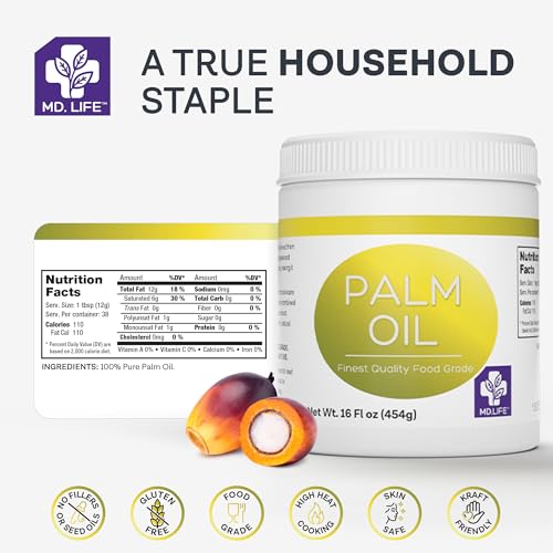 MD. Life Sustainable Cold Pressed Palm Oil, Food Grade, 16 oz
