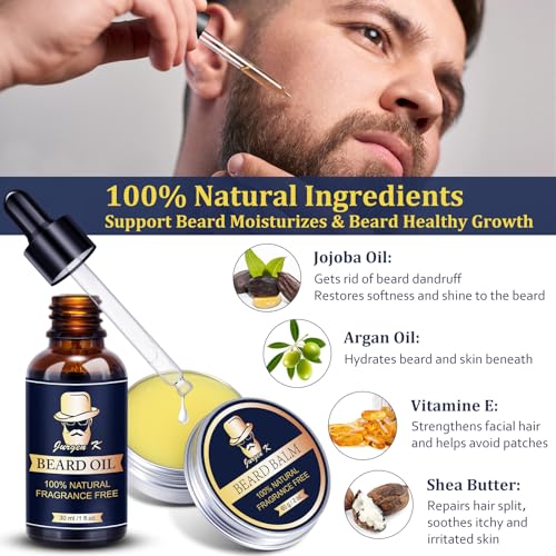 Dad Gifts Fathers Day, Beard Kit w/Beard Oil, Balm, Comb, Men's Daily Grooming & Care, Moisturize & Soften Facial Hair, Dad Day Gifts from Daughter Wife Son, Birthday Gifts for Husband Boyfriend Son